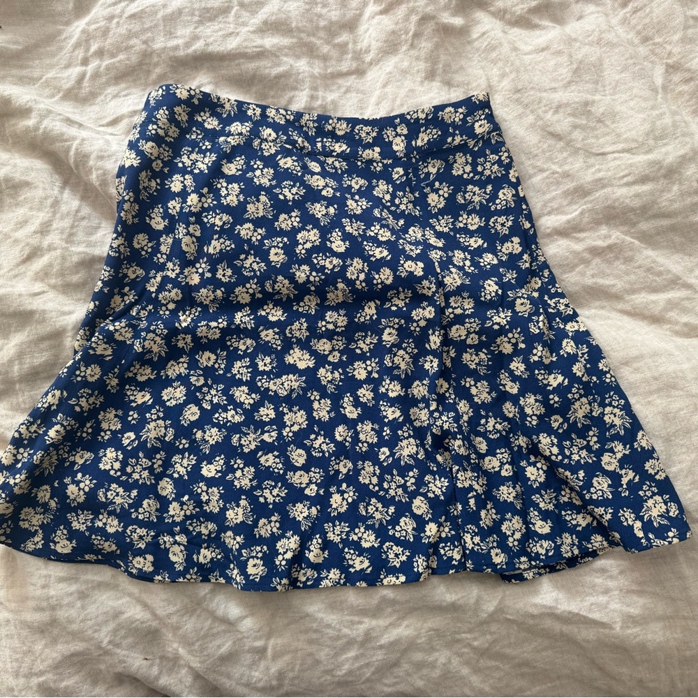 Sezane Navy Blue Floral Skater Skirt
